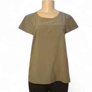 Lolë Olive Green Short Sleeve Tunic Top | Open Back Split | Size S